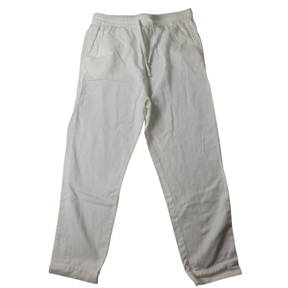 COS Women White Cotton Linen Blend Drawstring Tapered Trouser Pants Size 10